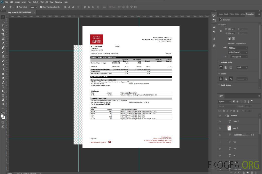 Relevé bancaire australien BECU template